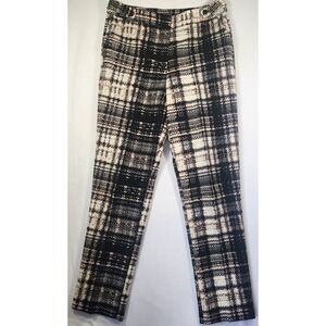 Topshop Black Cream Abstract Plaid Straight Leg Trousers 6 capsule old money